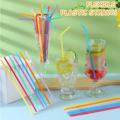 Vista 3 de Eaasty 3000 popotes de plástico flexibles a granel, popotes desechables de plástico, pajitas largas de plástico coloridas, popotes flexibles a