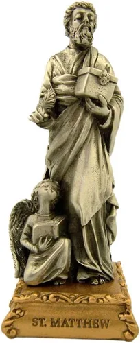 Vista 31 de Estatua de estatua de estatua de peltre de Nuestra Señora de Gracia sobre base de tono dorado, 4 1/2 pulgadas