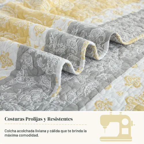 Vista 7 de Edredones Amarillos Tamaño Queen, Juego de Ropa de Cama de Algodón, Edredón Amarillo Gris Blanco, Ropa de Cama Rayada Tamaño Queen, Edredón de Lujo