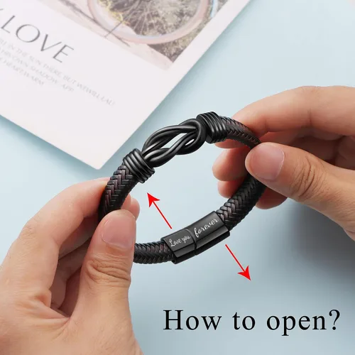 Vista 5 de Brown Braided Leather Stainless Steel Infinity Bracelets Lettering Love You Forever Gifts for Son Grandson Husband Boyfriend Brother Always Linked