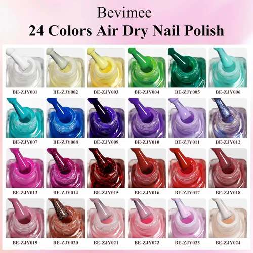 Vista 5 de Juego de esmaltes de uñas de secado rápido, 24 piezas de esmalte de uñas regular a granel blanco, nude, rosa, rojo, verde, azul, de larga duración