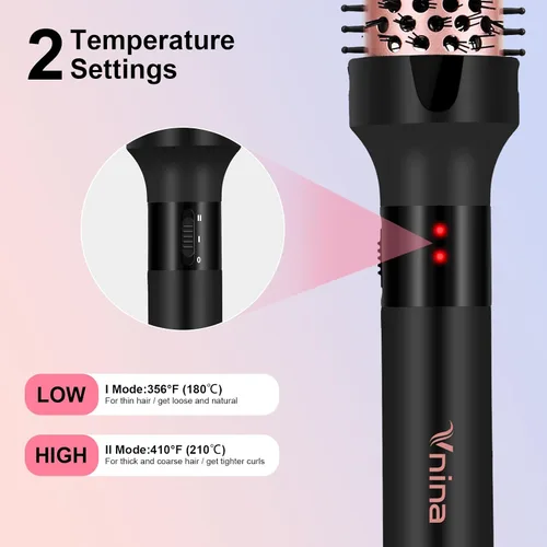 Vista 3 de Cepillo térmico de 1.5 pulgadas para aspecto de soplado, alisado de cabello redondo con 2 ajustes de temperatura, plancha de cerámica para cabello
