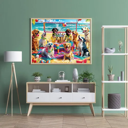 Vista 5 de Rompecabezas para adultos de 1000 piezas, rompecabezas de perro de 1000 piezas – Doggo Beach Bash, rompecabezas de decoración de fiesta