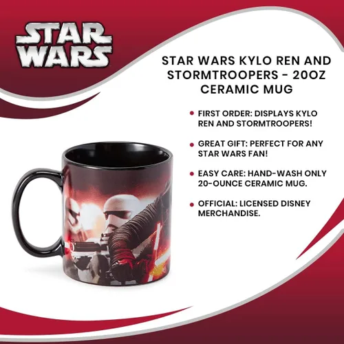 Vista 6 de Taza oficial de Star Wars Kylo Ren y Stormtroopers de 20 onzas, taza de cerámica para café caliente, té, cacao, con personajes icónicos