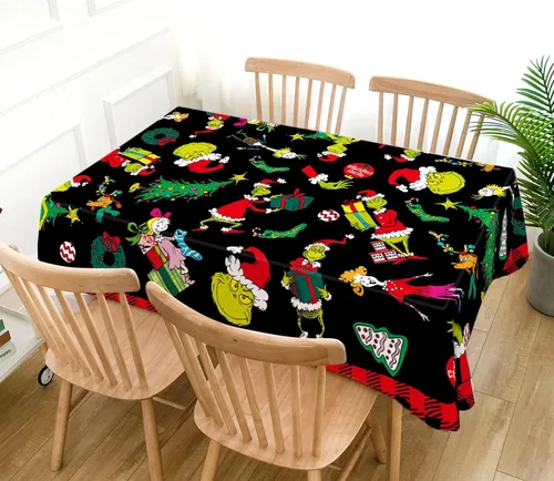 Vista 2 de Hafangry Mantel de Navidad Verde a Cuadros Buffalo Plaid Check Navidad Invierno Vacaciones Cumpleaños Fiesta Decoración Rectangular Cocina Comedor