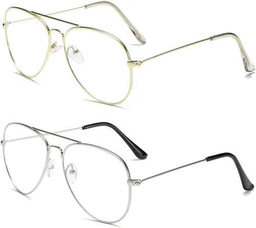Vista 12 de Lentes de aviador transparentes con montura metálica clásica de primera calidad Paquete de 3