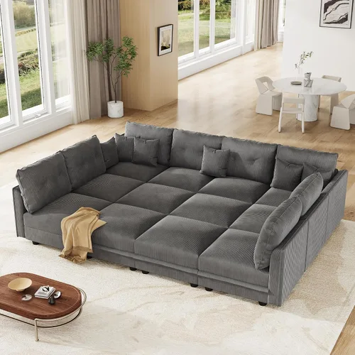 Vista 17 de LLappuil Sofá cama modular con diván de almacenamiento, sofá cama modular de pana para sala de estar, apartamento, beige