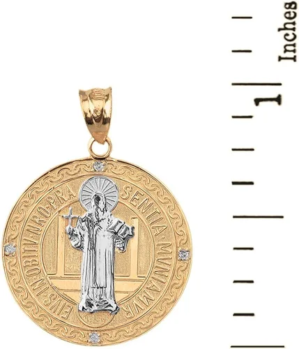 Vista 2 de Medalla De San Benito San Benito Moneda de oro de 14 k con dos monedas de oro 10in