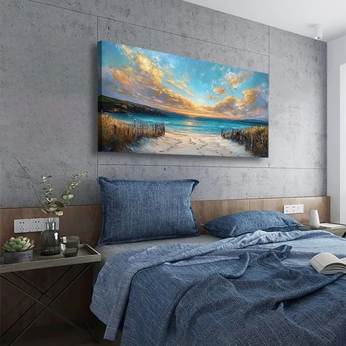 Vista 7 de Cuadros de Lienzo de la Costa de la Playa Arte de Pared para Sala de Estar Oficina Dormitorio Decoración de Pared, Impresiones de Arte de Pared