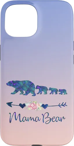 Vista 6 de Teal Blue Purple Floral Mama Bear Three Cubs Blue Pink Case for iPhone 17