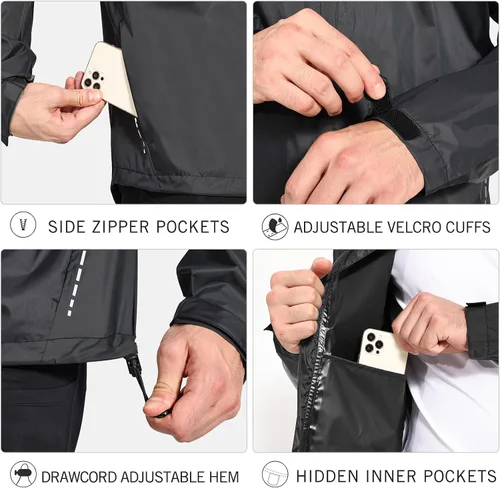 Vista 5 de BALEAF Chaqueta impermeable de ciclismo para hombre, ligera, para correr, golf, con bolsillos plegables