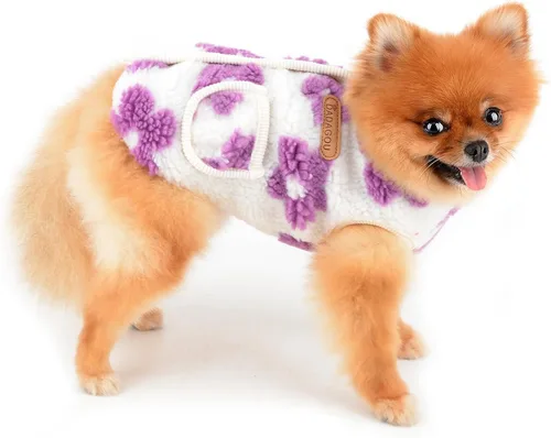 Vista 3 de PAIDEFUL Chaleco clásico de forro polar jacquard para perros pequeños, con bolsillos, suéter suave para cachorros, con botones, abrigo cálido