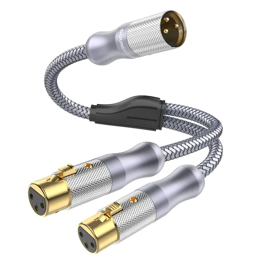 Vista 11 de Cable divisor XLR de 1 hembra a 2 machos para micrófono equilibrado, cable divisor en Y, color gris (1.6 pies/1.6 ft)
