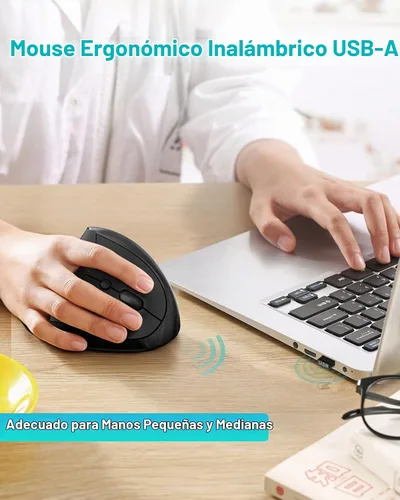 Vista 2 de Lekvey Ratón ergonómico, mouse inalámbrico vertical para manos pequeñas/medianas, recargable con receptor USB, 3 DPI para mayor comodidad, alivia