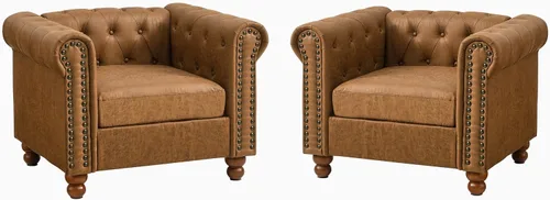 Vista 10 de Air - Silla Chesterfield de cuero, sofá individual copetudo para sala de estar, sillón decorativo con ribete de cabeza de clavo