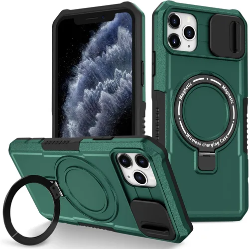 Vista 14 de Funda magnética para iPhone 11, soporte de anillo con ventana corrediza, funda protectora mate a prueba de golpes para iPhone 11 6.1, fundas