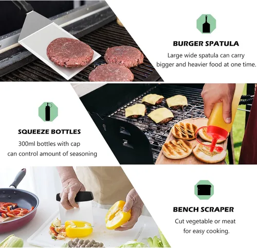 Vista 7 de HaSteeL Kit de 18 accesorios para plancha, herramientas Teppanyaki para cocinar a la parrilla de campamento, cúpula de fusión de acero inoxidable