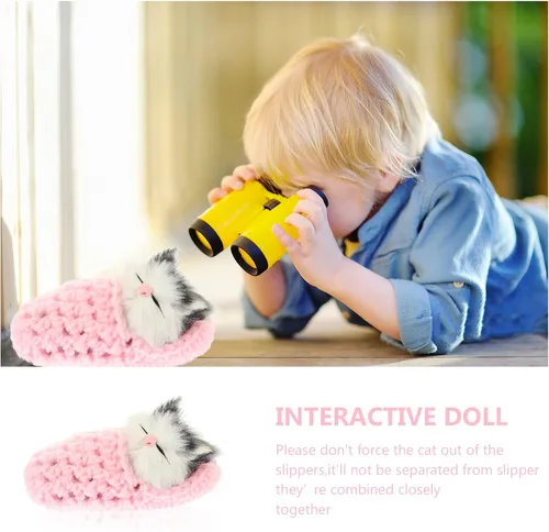 Vista 5 de Ciieeo - Muñeca de gato dormido en pantufla, mini gatito en zapato con sonidos de maullidos, juguete de mano para niños y niñas, decoración