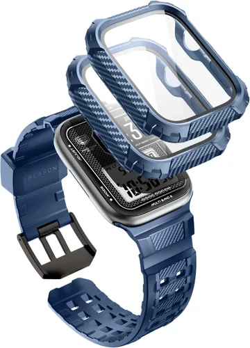 Vista 17 de i-Blason Correa deportiva de poliuretano termoplástico transpirable a prueba de golpes para Apple Watch 9, 8, 7 (1.772 in) con 2 fundas rígidas Negro