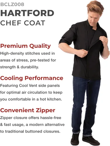 Vista 3 de Chef Works Abrigo de chef Hartford para hombre