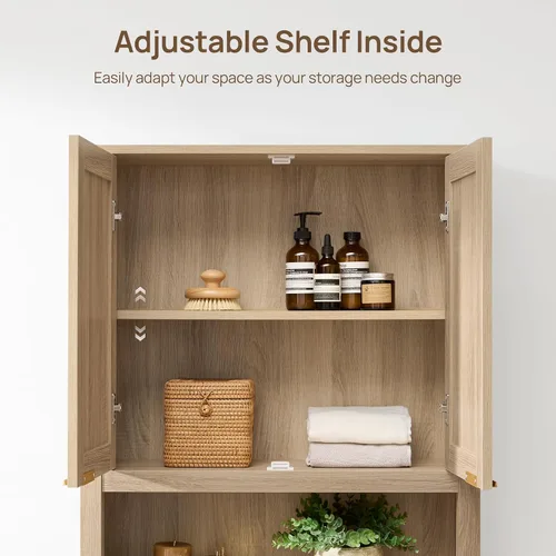 Vista 6 de SICOTAS Over the Toilet Storage Cabinet, Rattan Door Bathroom Organizer Roble claro recuperado