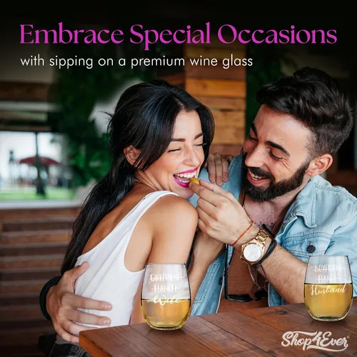 Vista 2 de shop4ever® Juego de 2 copas de vino grabadas sin tallo para novio, prometido, esposa, esposa, novias, novias, novias, esposas, para él y ella