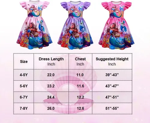 Vista 4 de Vestido de sirenita para niñas, vestidos de princesa de dibujos animados, manga con vuelo, ropa de juego elegante con swingdress 4-9 años