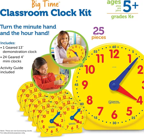 Vista 7 de Learning Resources Kit de reloj para el aula, imprescindible para preescolar, actividad de enseñanza, sobre tarjetas de tiempo flash, juguetes
