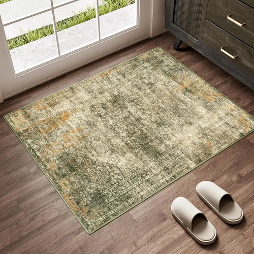 Vista 137 de PureCozy Alfombra de área beige de 2 x 3 pulgadas, lavable, vintage, pequeña, para entrada, cocina, suave, retro, floral, de pelo bajo, tapete