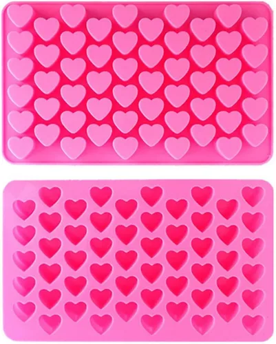 Vista 2 de Mini moldes de silicona con forma de corazón de 55 cavidades para hornear, molde de chocolate con forma de corazón, moldes de caramelo de San