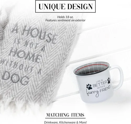Vista 4 de Pavilion Gift Company - Life Is Better With A Furry Friend - Taza de café de 18 onzas para gatito, cachorro, felino, K-9, gato, perro, amante