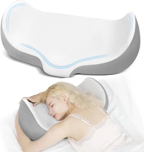 Vista 8 de Almohada cervical ergonómica de espuma viscoelástica Mixiniso Dormir de lado, soporte para el cuello, dormir boca boca atrás lateral, funda