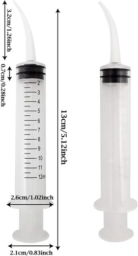 Vista 2 de Honbay 6 jeringas de plástico para alimentación de mascotas con medición para pájaros, perros, gatos (punta curva)