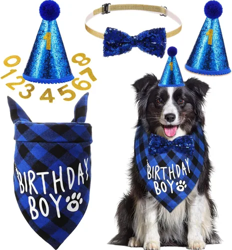 Vista 8 de Weewooday Suministros para Fiesta de Cumpleaños de Perro, Pañuelo de Cumpleaños para Niño y Niña, Bufanda Triangular, Sombrero de Fiesta, Corbata