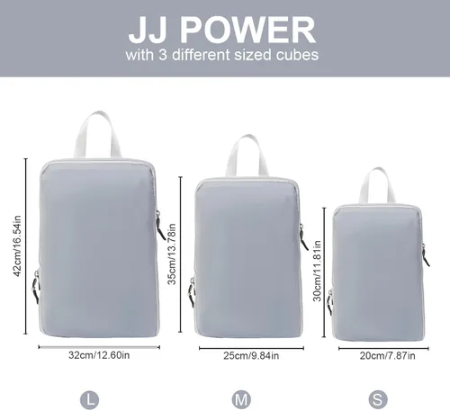 Vista 5 de JJ Power Juego de 3 cubos de embalaje de compresión ligeros para maletas, artículos esenciales de viaje, organizadores de equipaje expandibles