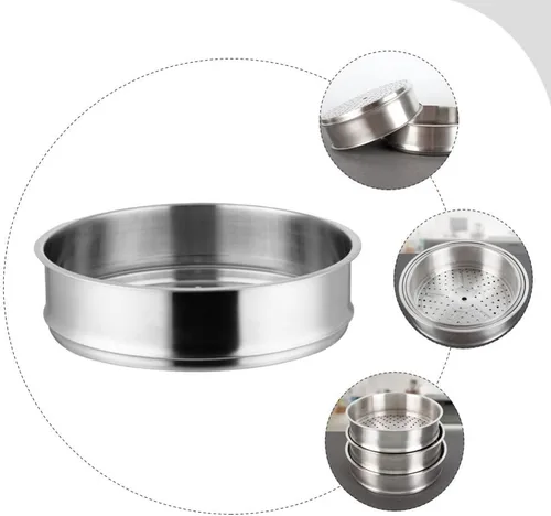 Vista 5 de Olla para verduras de acero inoxidable Dim Sum 11.8 in cesta de metal para cocinar al vapor Dim Sum bollos Verduras Pescado y Arroz Cesta de acero