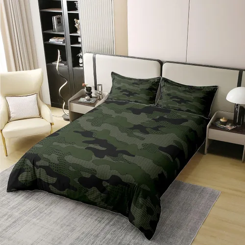 Vista 2 de jejeloiu Funda de edredón de camuflaje 100% algodón, tamaño individual, ropa de cama de camuflaje, juego de funda de edredón de algodón