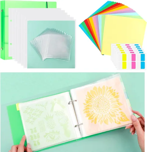 Vista 14 de Cookie Stencil Storage Binder for Storage 6x6inch Stencils,Die Cuts,DIY Scrapbooking,Clear Stamp,Storage Folder Organizer Include 1 Black Cover,50