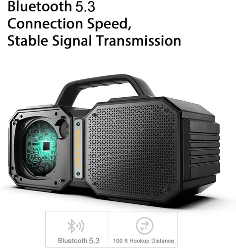 Vista 4 de BUGANI Altavoz Bluetooth de choque, portátil Bluetooth 5.3, impermeable, 60 W súper potencia, altavoz al aire libre, negro (nuevo modelo)