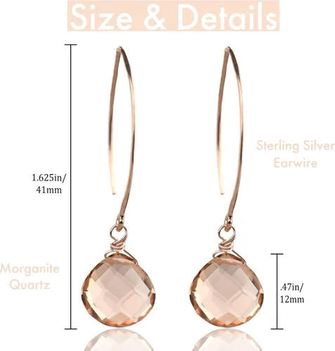 Vista 3 de Rose Gold Rose Quartz Drop Earrings Sterling Silver