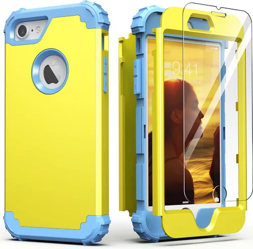 Vista 35 de IDweel Funda para iPhone 8 con Protector de Pantalla de Vidrio Templado, para iPhone 7, 3 en 1, Resistente a Golpes, Delgada, Híbrida, de Servicio
