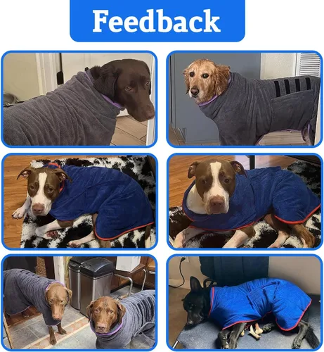 Vista 6 de Abrigo de Secado para Perros - Bata Toalla de Secado Rápido para Perros - Albornoz de Microfibra Súper Absorbente para Mascotas, Cuello Ajustable
