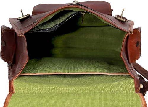 Vista 4 de cuero Mochila de cuero para computadora portátil para hombres y mujeres mejor mochila vintage mochila de viaje multi bolsillo mochila, Marrón, Glb 27
