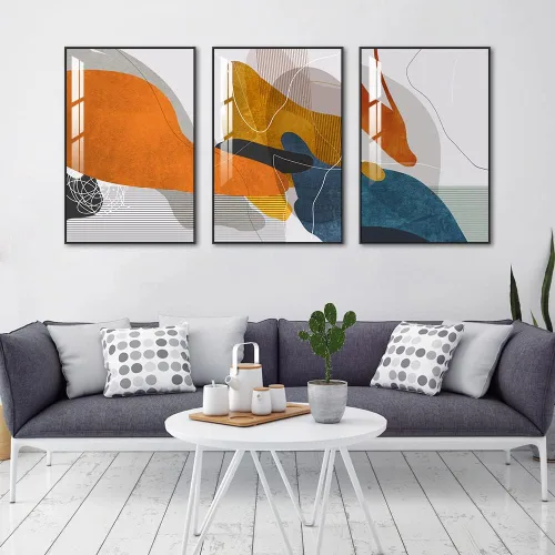 Vista 2 de Arte abstracto enmarcado para pared para sala de estar, juego de 3 piezas de pinturas famosas, pósters, impresiones, minimalismo, fusión natural