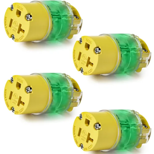 Vista 15 de 1 paquete de extremos de repuesto para cable de extensión de 20 amperios iluminados 120-125 voltios, NEMA 5-20R, 2 polos 3 cables, hoja recta