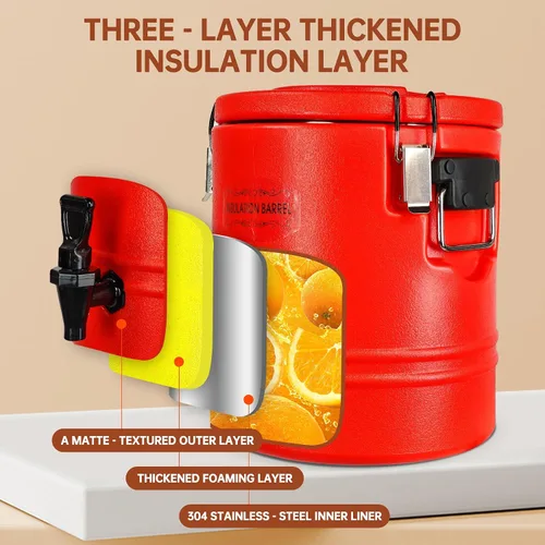 Vista 3 de Dispensador de bebidas aislado de 12 litros, dispensador de bebidas frías y calientes con interior de acero inoxidable 304, enfriador de agua