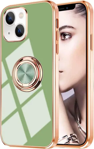Vista 87 de Compatible con iPhone 11 Kickstand, anillo de rotación de 360 grados integrado con borde de oro rosa brillante que funciona con soporte magnético