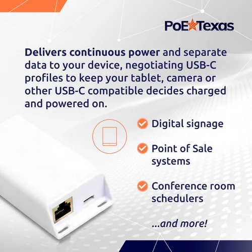 Vista 2 de PoE Texas Alimentación PoE+ y datos Gigabit separados, compatible con Google Mesh, Eero, Nest Cam, Apple Pro, Air y Mini tablets, Google Pixel