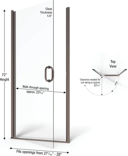 Vista 3 de Basco Infinity - Puerta de ducha semi-sin marco, cristal transparente AquaGlideXP, 27 a 28 pulgadas de ancho, acabado de bronce aceitado