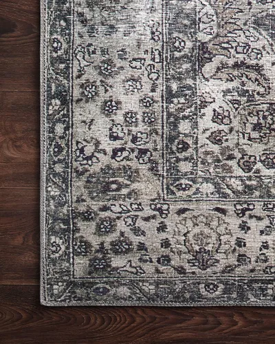Vista 8 de Loloi - Tapete decorativo de pelo corto sala de estar, suave duradero, colección Layla, estampado envejecido retro, no desprende pelo, fácil Gris